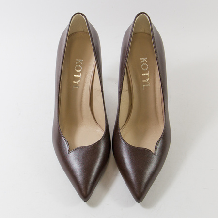 Czółenka damskie KOTYL Szpilki Skórzane Brązowe na obcasie eleganckie 8525