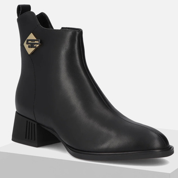 Botki damskie FILIPPO Czarne skórzane na słupku ocieplane zimowe 7190