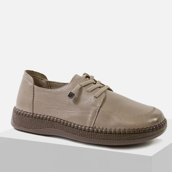 Półbuty damskie CAMBELL Beżowe sneakersy skórzane wiązane 15301