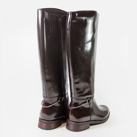 Kozaki damskie CAMBELL Brązowe skórzane muszkieterki długie ocieplane 60333