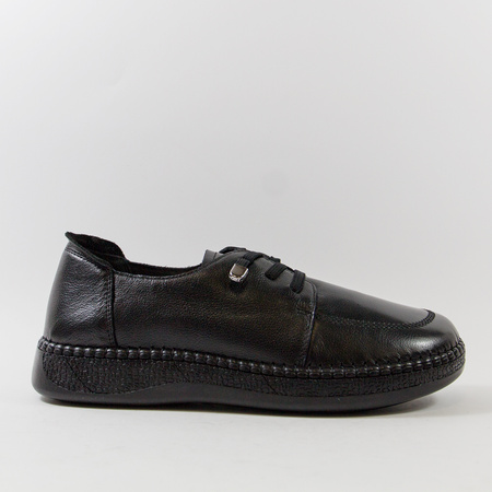 Półbuty damskie CAMBELL czarne sneakersy skórzane wiązane 15301