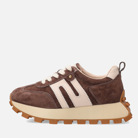 Sneakersy damskie VENEZIA półbuty sportowe skórzane brązowe V408