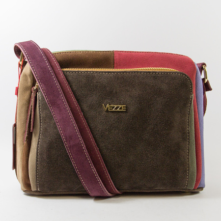 Torebka damska VEZZE Listonoszka Skórzana Kolorowa Zamszowa Trzykomorowa V003