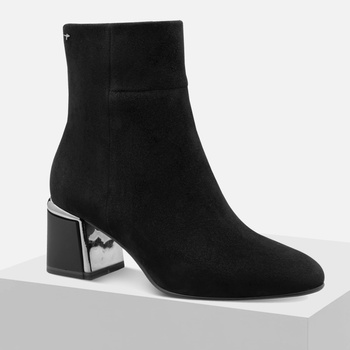 Botki damskie TAMARIS Skórzane czarne zamszowe ocieplane AntiSlide 25341