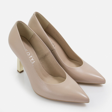 Kotyl 8509 czółenka damskie beżowe skórzane szpilki eleganckie