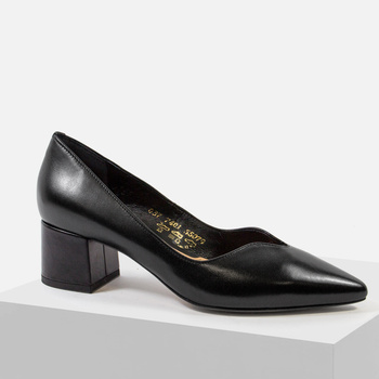 Czółenka damskie VISCONI 7401 Skórzane Czarne na obcasie klocku Eleganckie