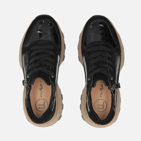 Filippo 7988 czarne sneakersy damskie skórzane na platformie