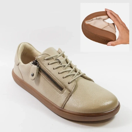 Potocki 19503 Beżowe skórzane półbuty damskie barefoot
