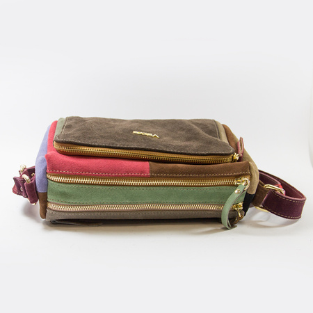 Torebka damska VEZZE Listonoszka Skórzana Kolorowa Zamszowa Trzykomorowa V003