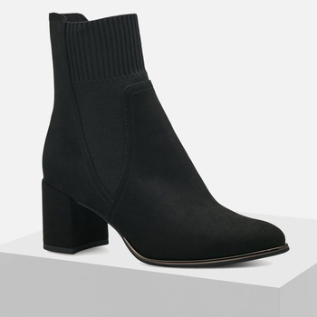 Botki damskie MARCO TOZZI Czarne zamszowe na obcasie eleganckie 25392