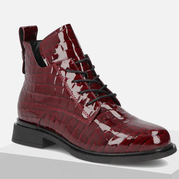 Botki damskie FILIPPO Bordowe skórzane trzewiki ocieplane lakierowane 7239