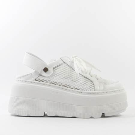 Sneakersy damskie EKSBUT Białe siateczkowe sandały skórzane Slingback 7233