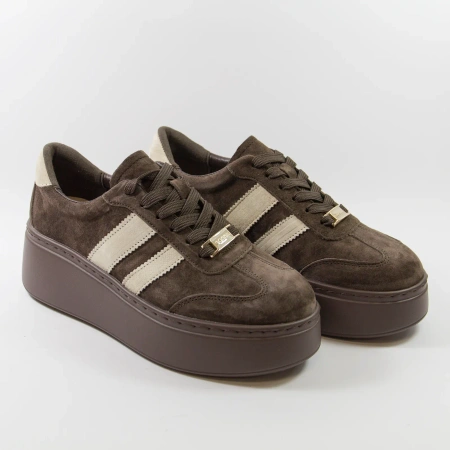 Goodin 1044 brązowe sneakersy damskie zamszowe na platformie