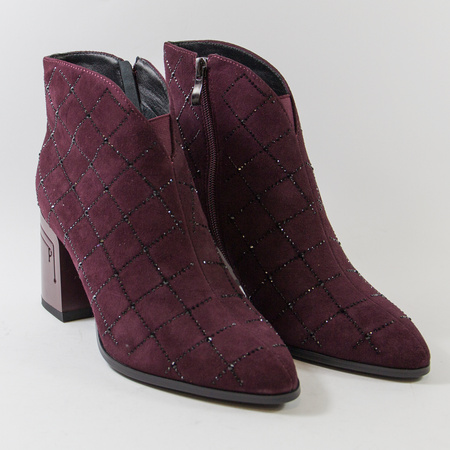 Botki damskie D&A Bordowe zamszowe Sztyblety z cyrkoniami Eleganckie