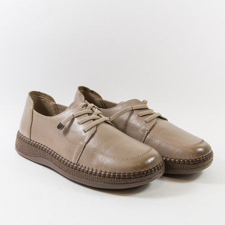 Półbuty damskie CAMBELL Beżowe sneakersy skórzane wiązane 15301