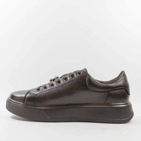 Cambell 19379 czekoladowe sneakersy damskie skórzane na platformie