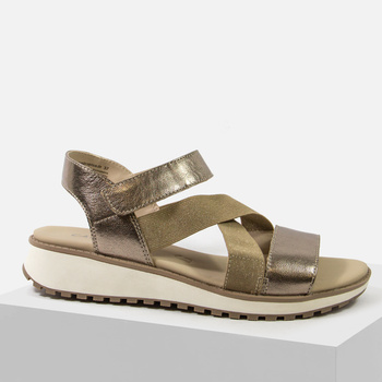 Sandały damskie CAPRICE Metaliczne skórzane złote na platformie 28704