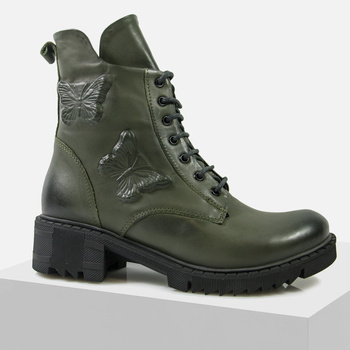 Botki damskie BOCCATO Zielone skórzane trzewiki ocieplane na zimę 024.2805