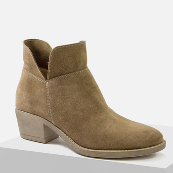 Botki damskie UNCOME Beżowe welurowe jesienne na obcasie do kostki 40701