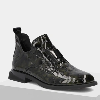 Filippo DBT7974 Zielone botki damskie skórzane lakierowane ocieplane