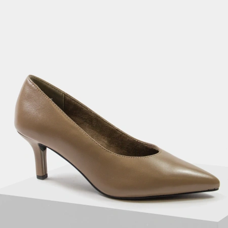 Marco Tozzi 22414 Czółenka damskie skórzane cappuccino na obcasie 7 cm brązowe