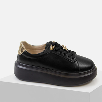 Sneakersy damskie Skórzane półbuty czarne na platformie 54C1887