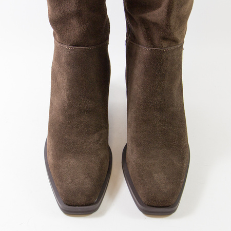 Kozaki damskie SOHO 2704 Skórzane brązowe na obcasie zamszowe ocieplane