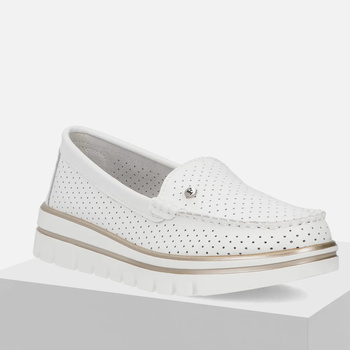 Mokasyny damskie FILIPPO Półbuty Skórzane Ażurowe Białe na platformie 7006