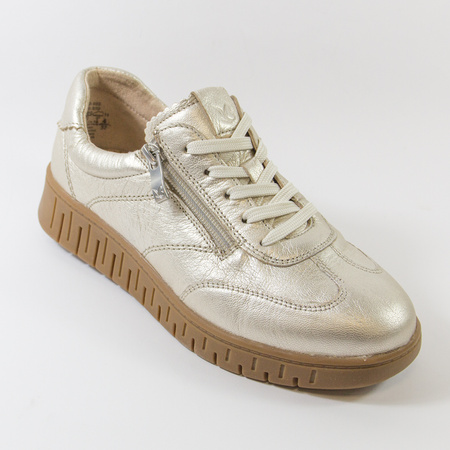 Półbuty damskie CAPRICE Skórzane Srebrne sneakersy sportowe suwakiem 23761