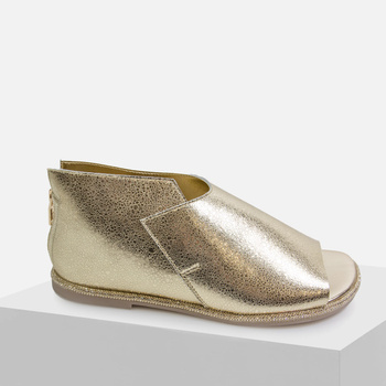 Sandały damskie TUFFONI Skórzane złote saszki cyrkonie 1724008LL