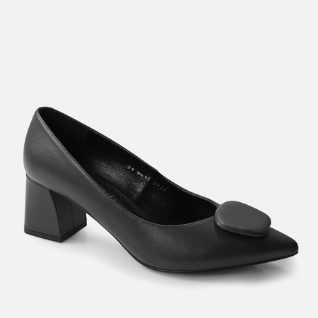 Czółenka damskie KOTYL 5417 Czarne Skórzane Wizytowe na obcasie eleganckie