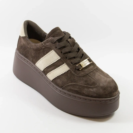 Goodin 1044 brązowe sneakersy damskie zamszowe na platformie