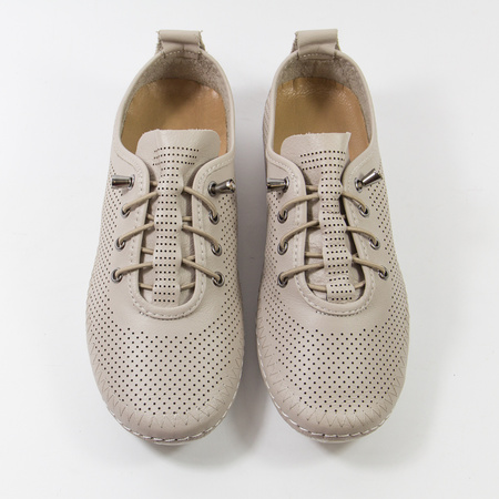 Półbuty damskie BOCCATO Beżowe skórzane trampki ażurowe Lekkie sportowe 425