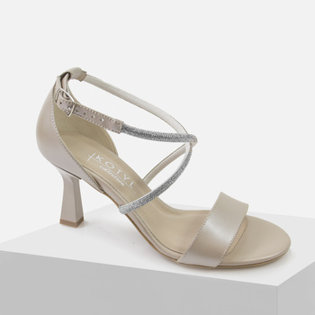 Sandały damskie KOTYL 4363 skórzane perłowe Cyrkonie Ślub Wesele