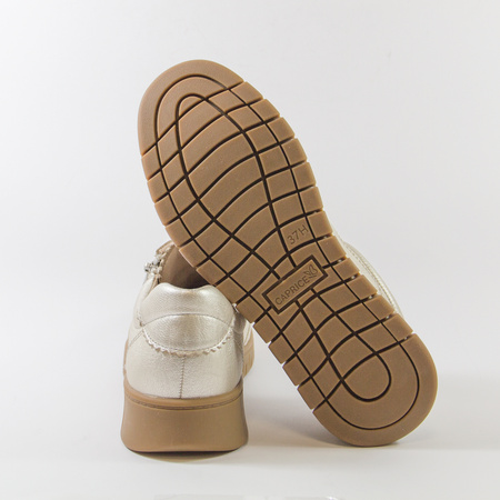 Półbuty damskie CAPRICE Skórzane Srebrne sneakersy sportowe suwakiem 23761