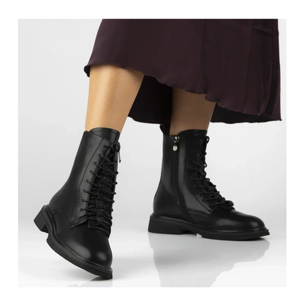 Botki damskie FILIPPO Czarne trapery skórzane trzewiki ocieplane 7250