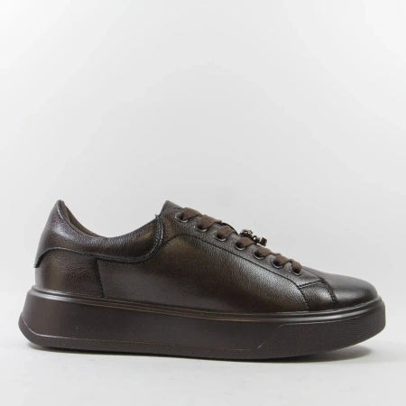 Cambell 19379 czekoladowe sneakersy damskie skórzane na platformie