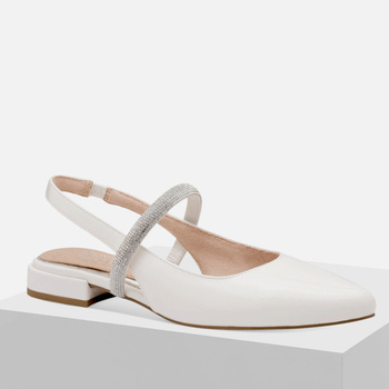 Czółenka damskie MARCO TOZZI Ślubne białe sandały bez pięty z cyrkoniami