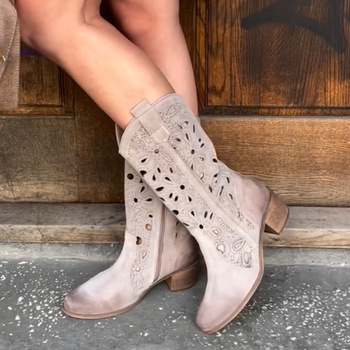 Kozaki damskie Laura Piacci 3170 Welurowe ażurowe skórzane Zamszowe kowbojk