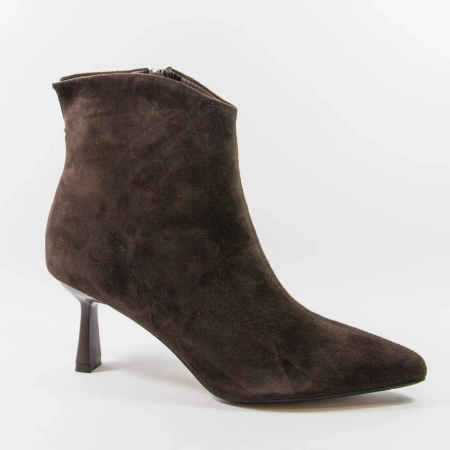Cambell 98340 Brązowe zamszowe botki damskie na obcasie 7 cm
