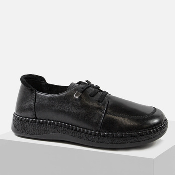 Półbuty damskie CAMBELL czarne sneakersy skórzane wiązane 15301