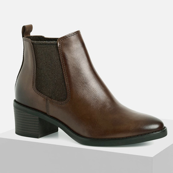 Botki damskie MARCO TOZZI Brązowe skórzane na obcasie ocieplane 25331