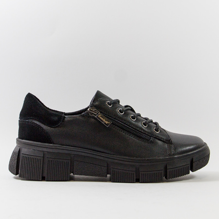 Sneakersy damskie CAMBELL Czarne skórzane półbuty na platformie 19305