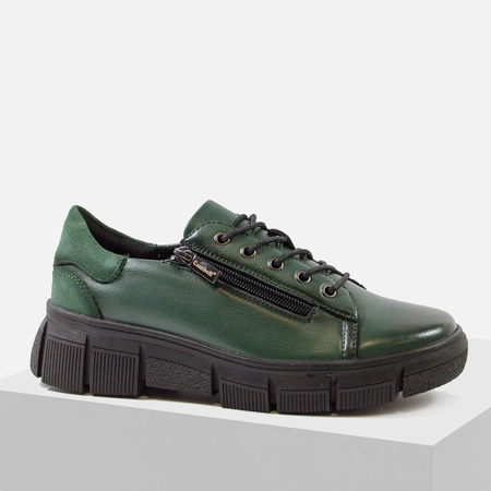 Sneakersy damskie CAMBELL Zielone skórzane półbuty na platformie 19305