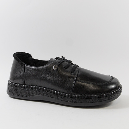 Półbuty damskie CAMBELL czarne sneakersy skórzane wiązane 15301