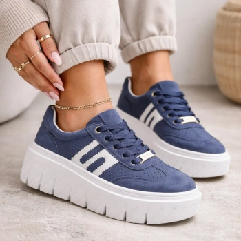 Goodin 1064 Zamszowe sneakersy damskie Granatowe skórzane platforma 6cm