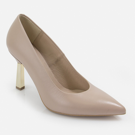 Kotyl 8509 czółenka damskie beżowe skórzane szpilki eleganckie