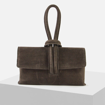 Czekoladowa Torebka Listonoszka ze skóry naturalnej zamszowej Brązowa Do ręki i na ramię