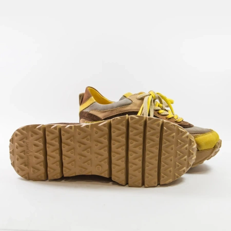 Simen 8692A Żółto-brązowe sneakersy damskie skórzane na platformie