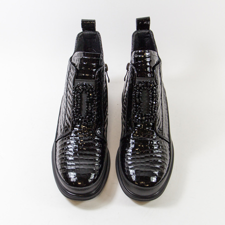 Botki damskie CAMBELL Czarne skórzane ocieplane lakierowane 60320